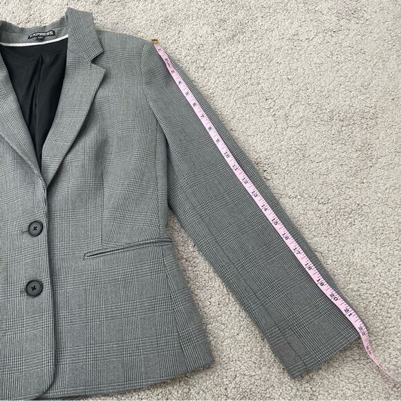 Express Gray Plaid Blazer Jacket with Elbow Pads Size 2 - Picture 9 of 11
